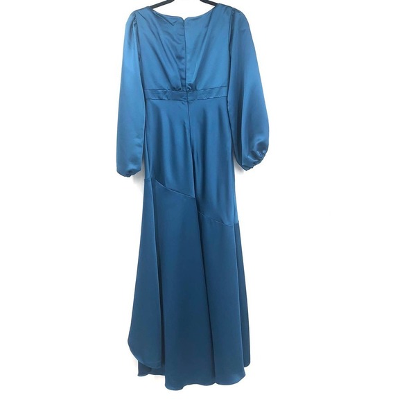 LOVELY Teagan Long Sleeve Blue Charmeuse High/Low Bridesmaid Dress Size 4 NEW - Picture 8 of 11
